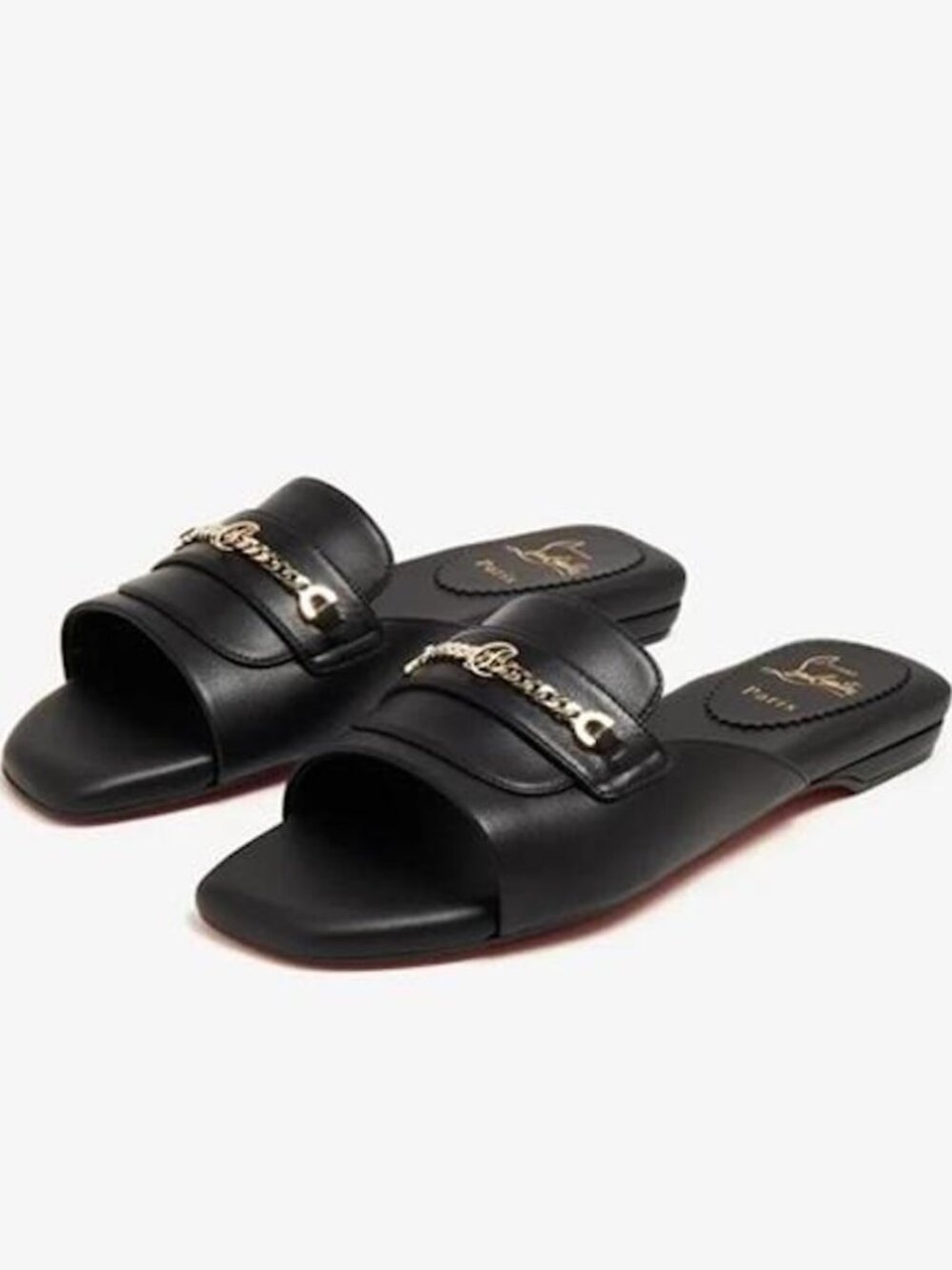 Christian Louboutin MISS MJ MULE Chain Leather Open Toe Flat Slide Sandals